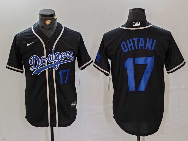 Mens Los Angeles Dodgers #17 Shohei Ohtani Number Black Cool Base With Patch Stitched Baseball Jerseys
